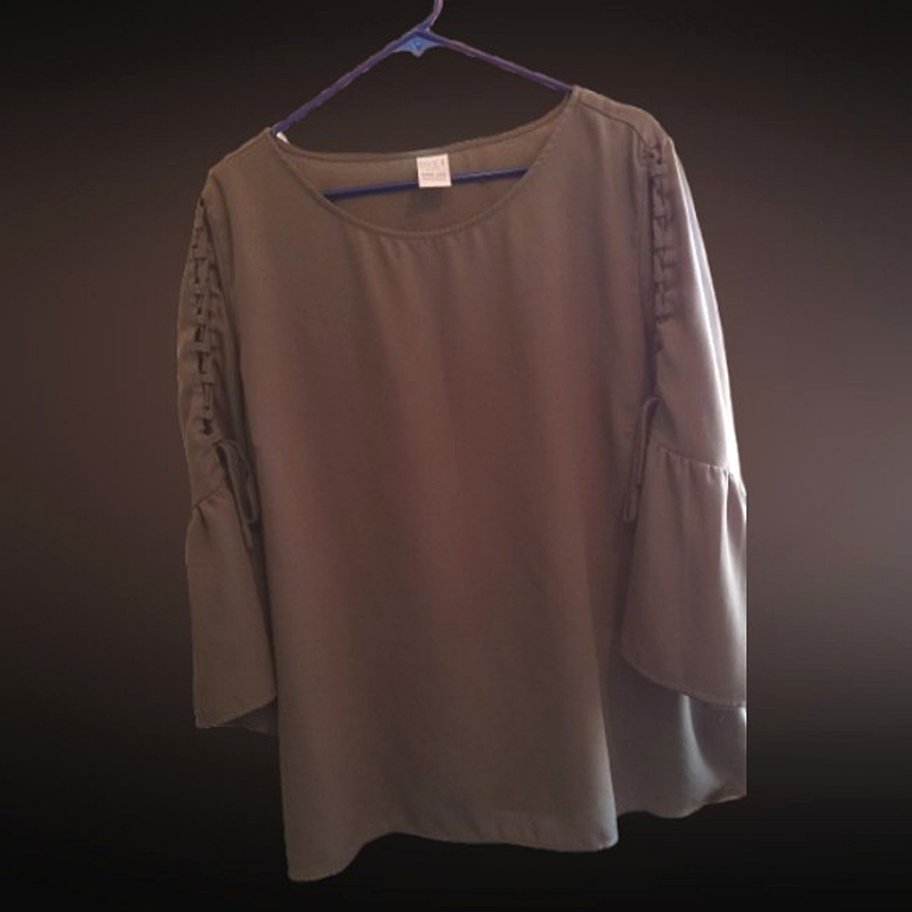 Olive Green Women's Top with Bell Sleeves Size 22